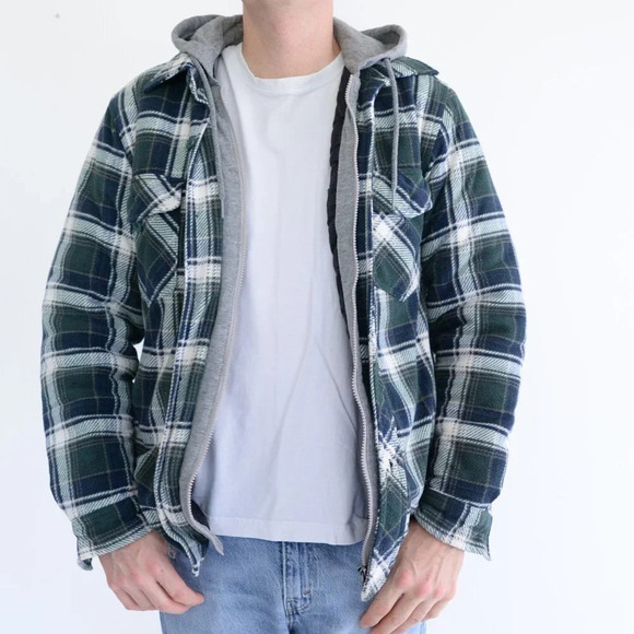 Mountain Ridge Flannel Zip Up with Hoodie Shacket Jacket - Small - Picture 3 of 13